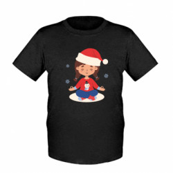 Детская футболка Медитирующая девочка в шляпе Санты