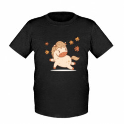 Детская футболка Игривая лошадка с кленовыми листьями - FATLINE Детская футболка Игривая лошадка с кленовыми листьями