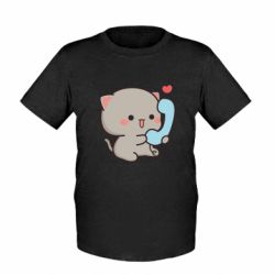 Дитяча футболка Сірий котик з телефоном