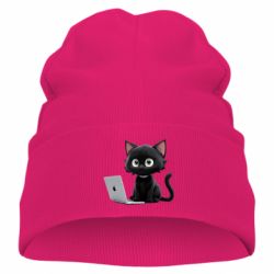 Детская шапка Черный кот за ноутбуком - FATLINE Детская шапка Черный кот за ноутбуком