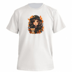 Футболка премиум мужская FATLINE Девочка котик осенние листья шляпа - FATLINE Футболка премиум мужская FATLINE Девочка котик осенние листья шляпа