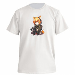 Футболка премиум мужская FATLINE Девочка лисичка военная - FATLINE Футболка премиум мужская FATLINE Девочка лисичка военная