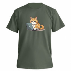 Футболка премиум мужская FATLINE Злая кошка за макбуком - FATLINE Футболка премиум мужская FATLINE Злая кошка за макбуком