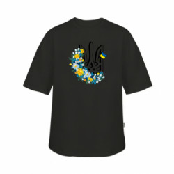 Футболка дитяча оверсайз FATLINE Герб України з квітами - FATLINE Футболка дитяча оверсайз FATLINE Герб України з квітами