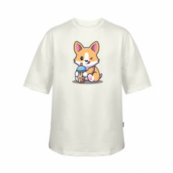 Футболка детская оверсайз FATLINE Собачька пьет боба ти - FATLINE Футболка детская оверсайз FATLINE Собачька пьет боба ти