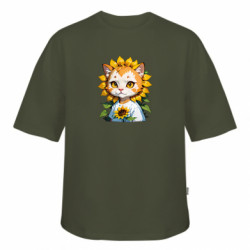 Футболка оверсайз FATLINE кот подсолнух - FATLINE Футболка оверсайз FATLINE кот подсолнух