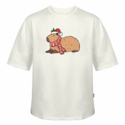 Футболка оверсайз FATLINE Новогодняя капибара в шапке - FATLINE Футболка оверсайз FATLINE Новогодняя капибара в шапке