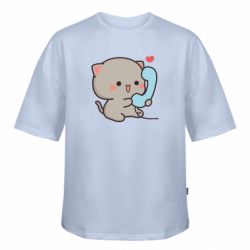 Футболка оверсайз FATLINE Серый котик с телефоном