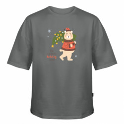 Футболка оверсайз FATLINE Медведь с новогодней елкой