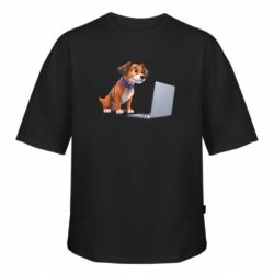 Футболка оверсайз FATLINE Песик перед ноутбуком - FATLINE Футболка оверсайз FATLINE Песик перед ноутбуком