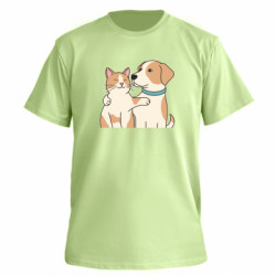 Футболка премиум мужская FATLINE Собака обнимает кота - FATLINE Футболка премиум мужская FATLINE Собака обнимает кота