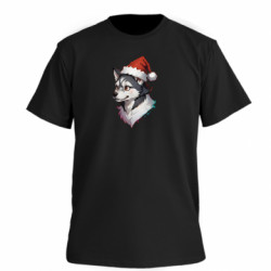 Футболка премиум мужская FATLINE Хаски в шапочке Санты - FATLINE Футболка премиум мужская FATLINE Хаски в шапочке Санты