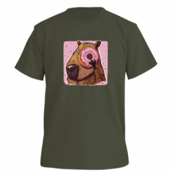 Футболка премиум мужская FATLINE Капибара с розовым пончиком. Розовый фон - FATLINE Футболка премиум мужская FATLINE Капибара с розовым пончиком. Розовый фон