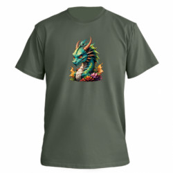 Футболка преміум чоловіча FATLINE Зелений дракон у квітках - FATLINE Футболка преміум чоловіча FATLINE Зелений дракон у квітках