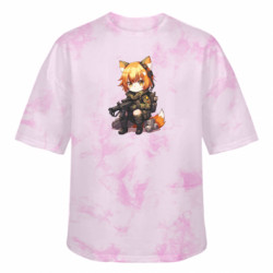 Футболка тай-дай оверсайз FATLINE Девочка лисичка военная - FATLINE Футболка тай-дай оверсайз FATLINE Девочка лисичка военная