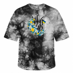 Футболка тай-дай оверсайз FATLINE Герб України з квітами - FATLINE Футболка тай-дай оверсайз FATLINE Герб України з квітами