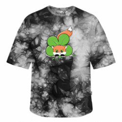 Футболка тай-дай оверсайз FATLINE Лисёнок с клевером - FATLINE Футболка тай-дай оверсайз FATLINE Лисёнок с клевером