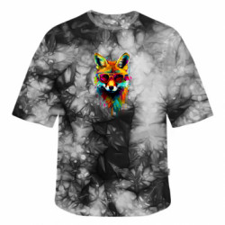 Футболка тай-дай оверсайз FATLINE Лиса в очках, пятна краски - FATLINE Футболка тай-дай оверсайз FATLINE Лиса в очках, пятна краски