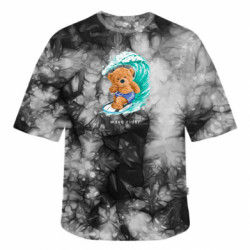 Футболка тай-дай оверсайз FATLINE Медведь серфер на волне - FATLINE Футболка тай-дай оверсайз FATLINE Медведь серфер на волне