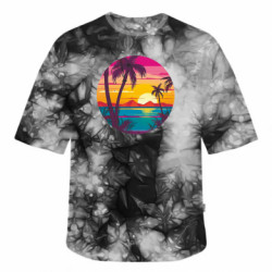 Футболка тай-дай оверсайз FATLINE Пальмовий пляж - Яскравий світанок - FATLINE Футболка тай-дай оверсайз FATLINE Пальмовий пляж - Яскравий світанок