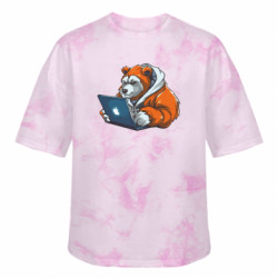 Футболка тай-дай оверсайз FATLINE Медведь программист с ноутбуком - FATLINE Футболка тай-дай оверсайз FATLINE Медведь программист с ноутбуком