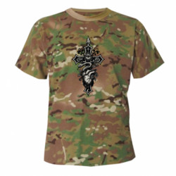 Камуфляжная футболка мистический готический крест