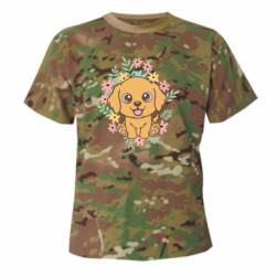 Камуфляжная футболка Собака флорист в цветках - FATLINE Камуфляжная футболка Собака флорист в цветках