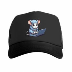 Кепка-тракер премиум Мышь в одежде за ноутбуком - FATLINE Кепка-тракер премиум Мышь в одежде за ноутбуком