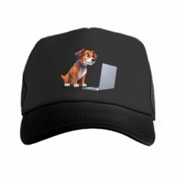 Кепка-тракер премиум Песик перед ноутбуком - FATLINE Кепка-тракер премиум Песик перед ноутбуком