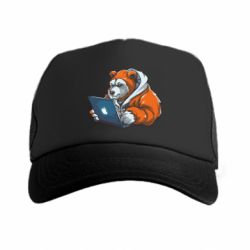 Кепка-тракер премиум Медведь программист с ноутбуком - FATLINE Кепка-тракер премиум Медведь программист с ноутбуком