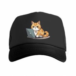 Кепка-тракер премиум Злая кошка за макбуком - FATLINE Кепка-тракер премиум Злая кошка за макбуком