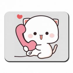 Килимок для миші Білий котик з телефоном - FATLINE Килимок для миші Білий котик з телефоном