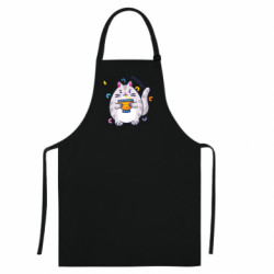 Цветной фартук кот толстый прикольный с чашкой цветной - FATLINE Цветной фартук кот толстый прикольный с чашкой цветной