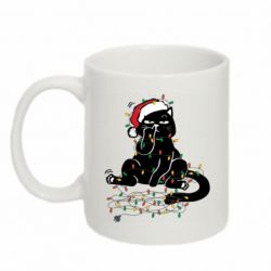 Кружка 320ml Кот с гирляндой - FATLINE Кружка 320ml Кот с гирляндой