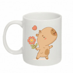 Кружка 320ml Закоханий святковий капібара з квіткою - FATLINE Кружка 320ml Закоханий святковий капібара з квіткою