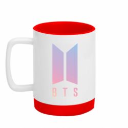 Кружка цветная с силиконовым дном 320ml BTS gradient logo - FATLINE Кружка цветная с силиконовым дном 320ml BTS gradient logo