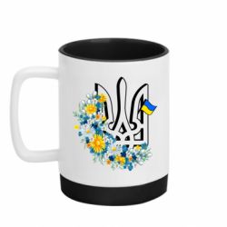 Кухоль кольоровий з силіконовим дном 320ml Герб України з квітами