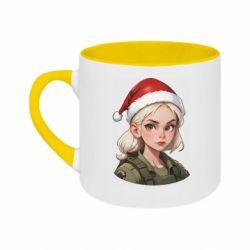 Кружка двухцветная 180ml Блондинка в шапке Санты в военной форме