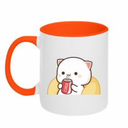 Кружка двоколірна 320ml Білий котик з колою - FATLINE Кружка двоколірна 320ml Білий котик з колою