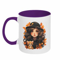 Кружка двухцветная 320ml Девочка котик осенние листья шляпа - FATLINE Кружка двухцветная 320ml Девочка котик осенние листья шляпа