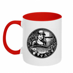 Кружка двухцветная 320ml Девушка рыболов с карпом