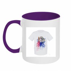 Кружка двоколірна 320ml Футболка дитяча біла (S) Харли Квин акварель - FATLINE Кружка двоколірна 320ml Футболка дитяча біла (S) Харли Квин акварель