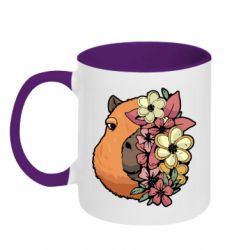 Кружка двухцветная 320ml Капибара в цветах - FATLINE Кружка двухцветная 320ml Капибара в цветах