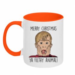 Кружка двухцветная 320ml Один дома, с рождеством - FATLINE Кружка двухцветная 320ml Один дома, с рождеством