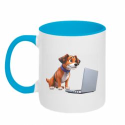 Кружка двухцветная 320ml Песик перед ноутбуком - FATLINE Кружка двухцветная 320ml Песик перед ноутбуком