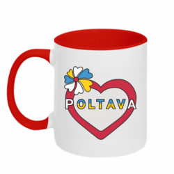 Кружка двухцветная 320ml Полтава, цветок и сердце. - FATLINE Кружка двухцветная 320ml Полтава, цветок и сердце.