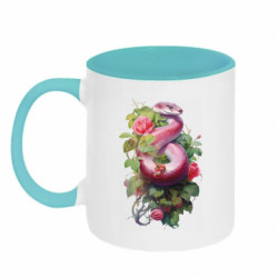 Кружка двухцветная 320ml Розовая змея в цветах - FATLINE Кружка двухцветная 320ml Розовая змея в цветах