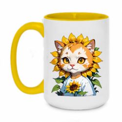 Кружка двухцветная 420ml кот подсолнух - FATLINE Кружка двухцветная 420ml кот подсолнух