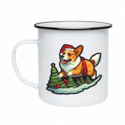 Кружка эмалированная Рождество. Счастливый корги - FATLINE Кружка эмалированная Рождество. Счастливый корги