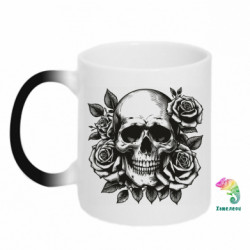 Кружка-хамелеон череп в розах - FATLINE Кружка-хамелеон череп в розах